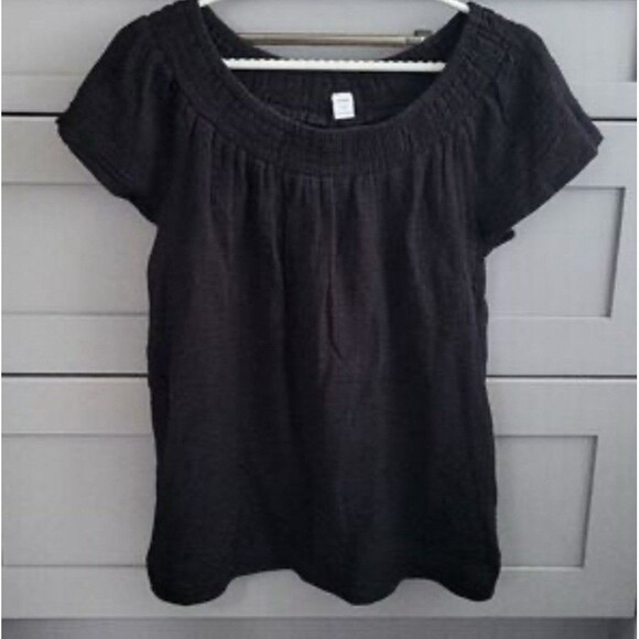 Old Navy Short‎ Sleeve Elastic Gauze Blouse Top Med Black Casual Whimsygoth - Picture 14 of 14